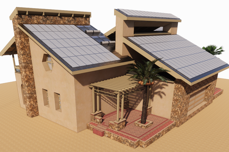 Ecohouse made of adobe for an ecovillage in the desert. Non-volatile. Zero carbon footprint